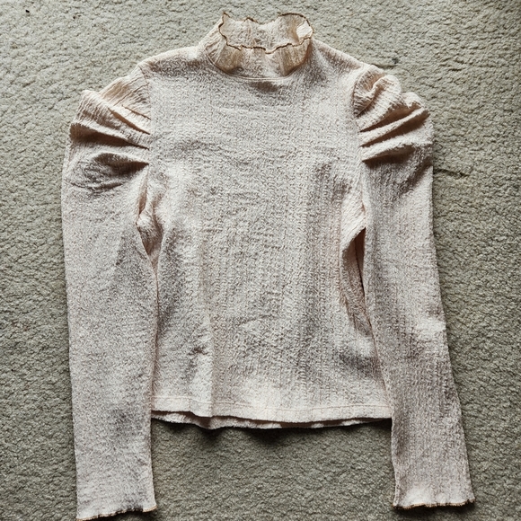 FREE PEOPLE Ela Mock Neck Puff Sleeve Cream Blouse Medium - Picture 2 of 6